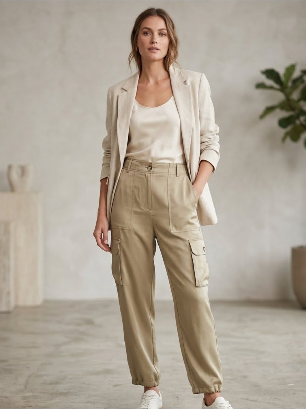 Joie Satin Sage Cargo Jogger Pants